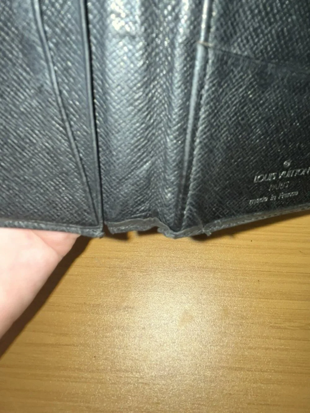 Louis Vuitton Black Men's Bifold Wallet Logo Folding Credit Card Made France